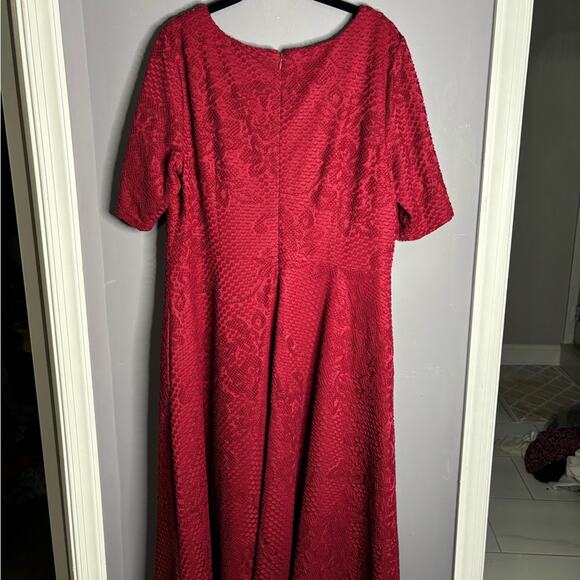 Adrianna Papell Red Textured Short Sleeve A Line Dress Scoop Neck Size 16W - Picture 7 of 8